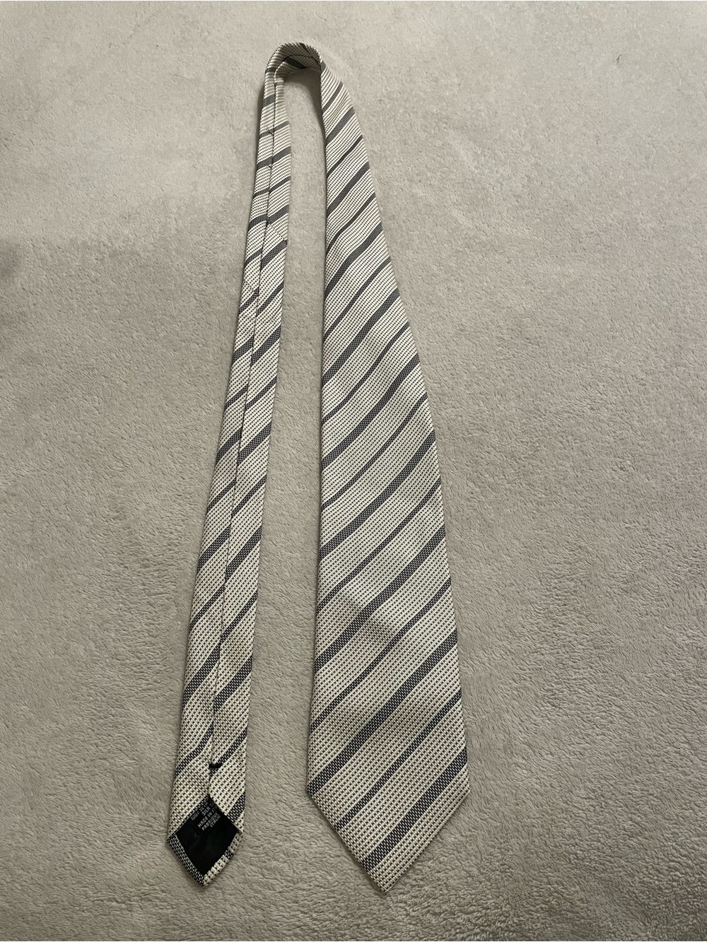 Giorgio Armani black and white Striped Silk Tie, pure 100% silk, made in Italy